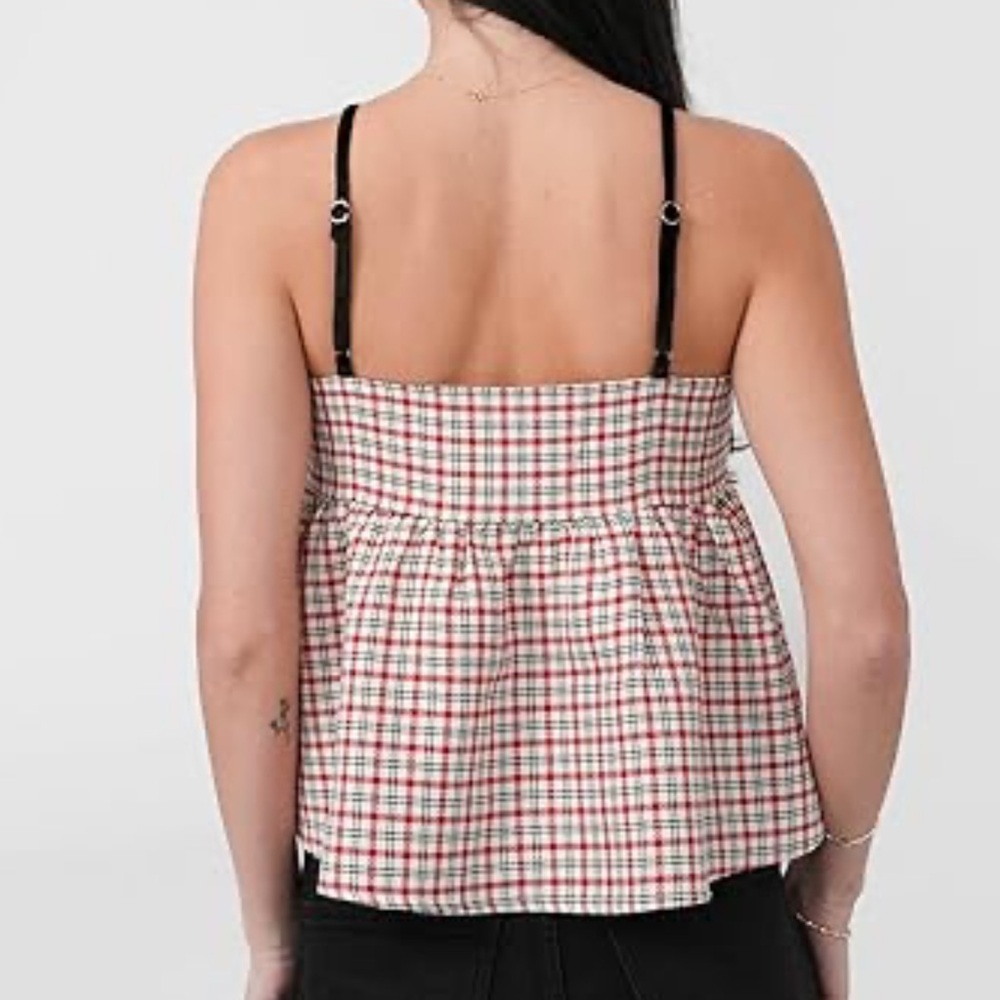 Pretty Garbage Peplum Red Plaid Sleeveless Top Black Straps Lined Side Zipper M - Picture 3 of 13
